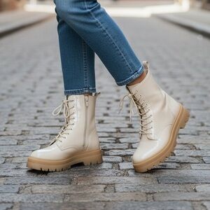 Olivia Miller Cream Lace-Up Women's Boots